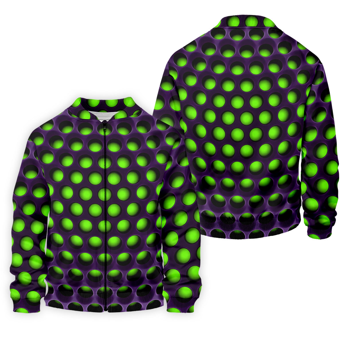3D Effect Circular Pattern Green Golf Shirt, Cool Golf Outfit, Men's Funny Golf Shirts, Polo Shirts For Men