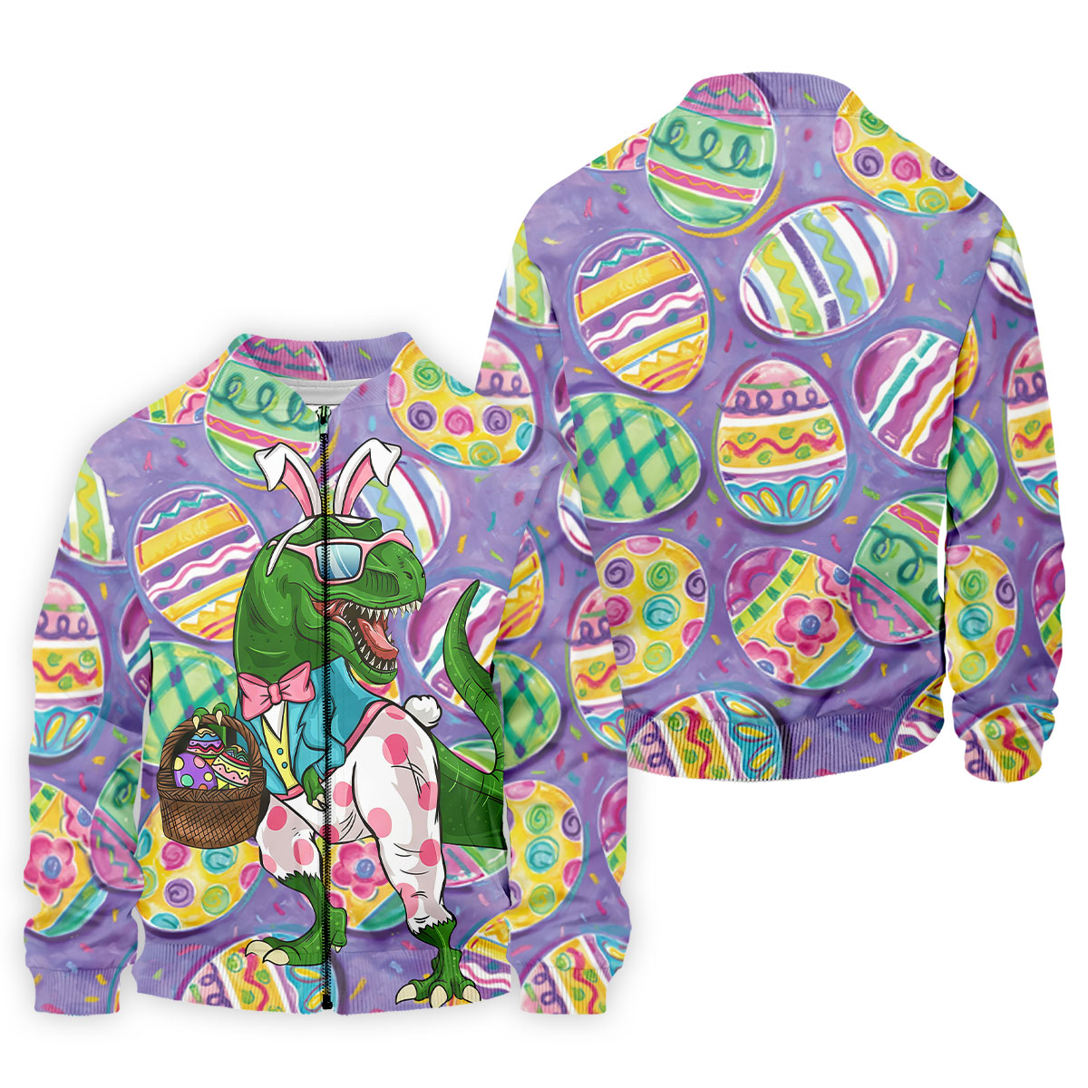 T-Rex Bunny Painted Easter Eggs Golf Shirts For Men, Men's Funny Golf Shirts, Polo Shirts For Men