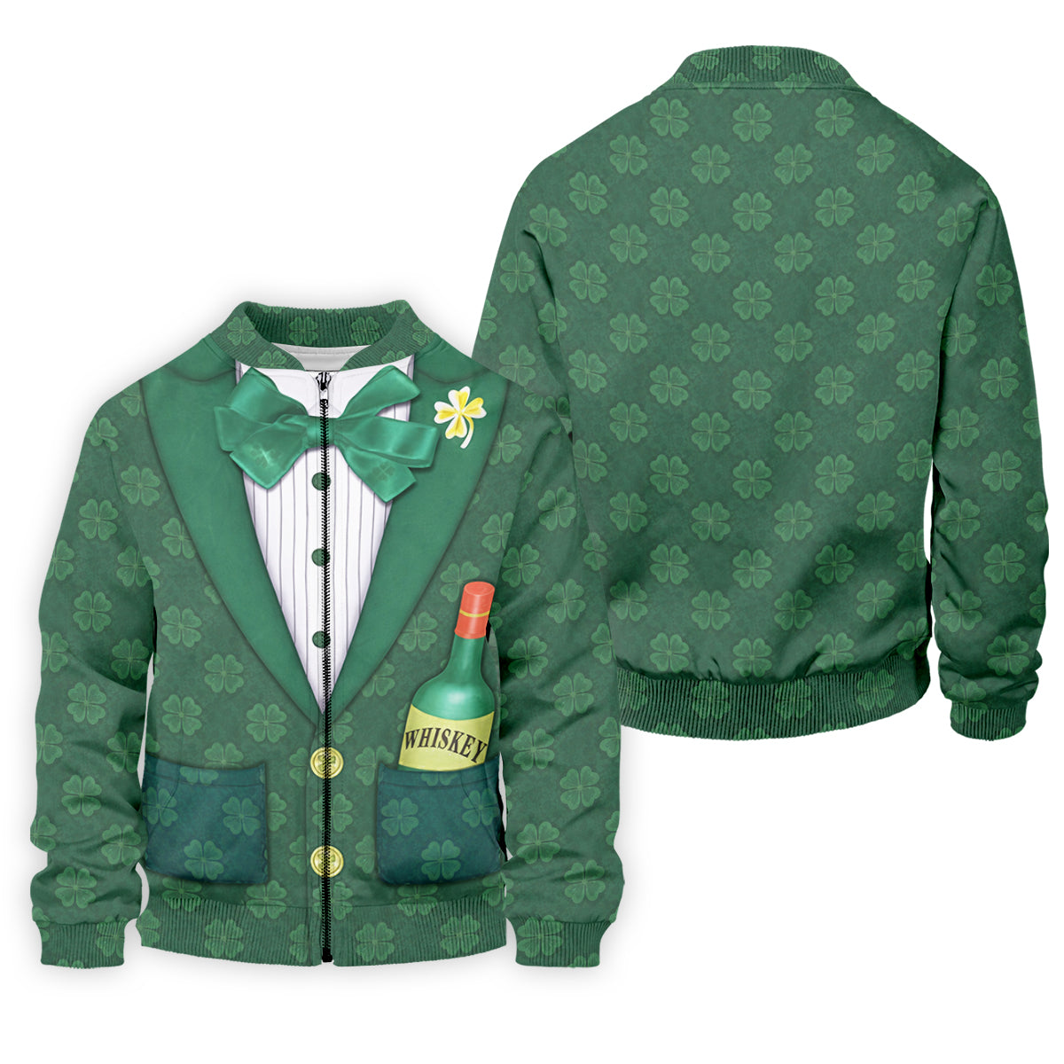St Patrick's Day Green Shamrock Suit Whiskey Golf Print Golf Shirt, Polo Shirts For Men, Golf Shirts For Men