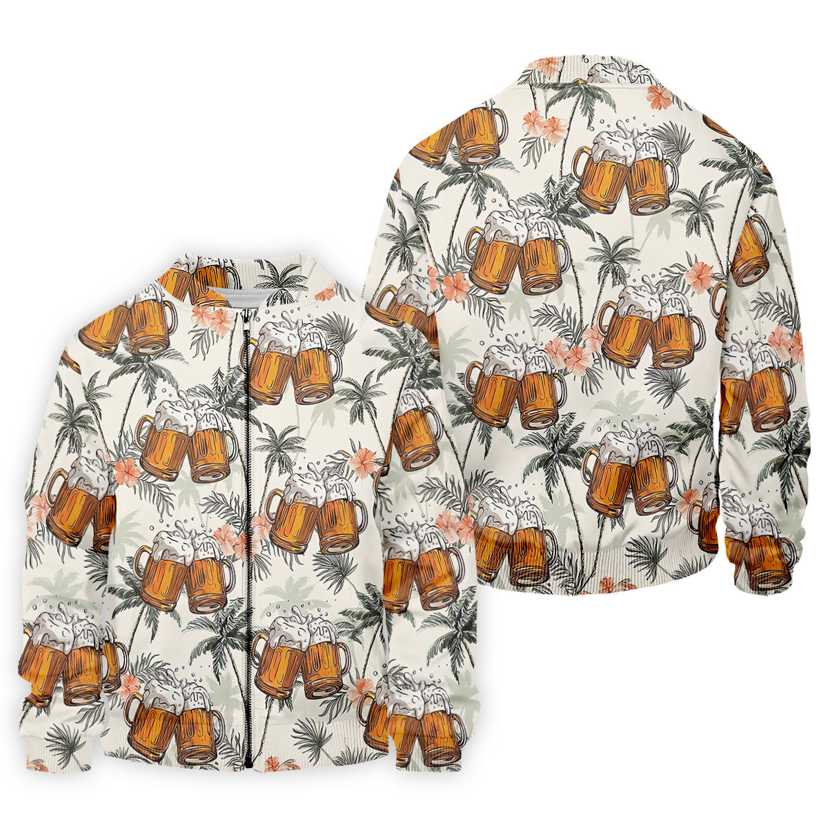 Tropical Palm Trees and Frosty Beer Mug Hawaiian Golf Polo, Golf Tops For Men, Golfing Apparel
