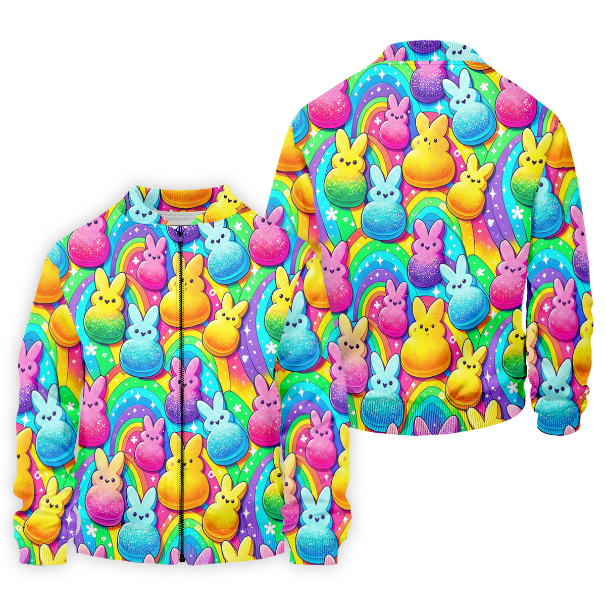 Colorful Easter Peeps Rainbow Pattern Golf Shirts For Men, Cute Golf Outfit, Polo Shirts For Men