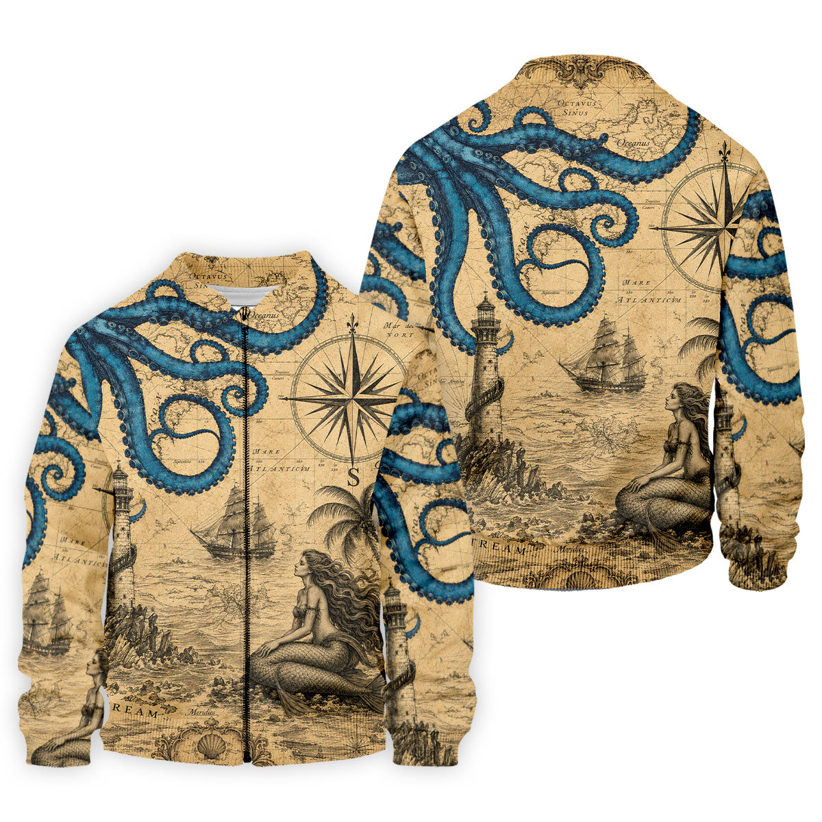 Mermaid Princess Vintage Nautical Hawaiian Golf Shirt, Men's Golf Shirt, Polo Shirts For Men