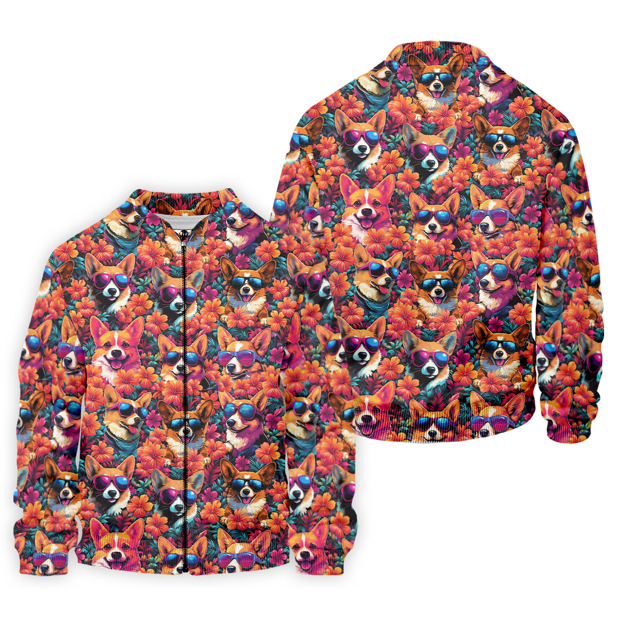 Tropical Corgi Floral Pattern Hawaiian Golf Polo, Golf Tops For Men, Golfing Apparel