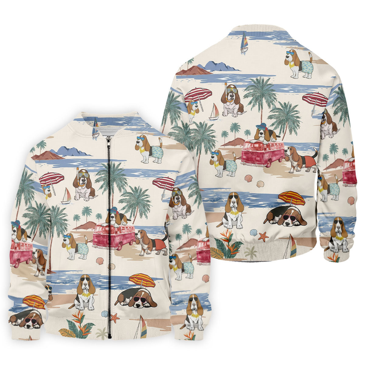 Summer Basset Hound Paradise Hawaiian Golf Polo, Golf Tops For Men, Golfing Apparel