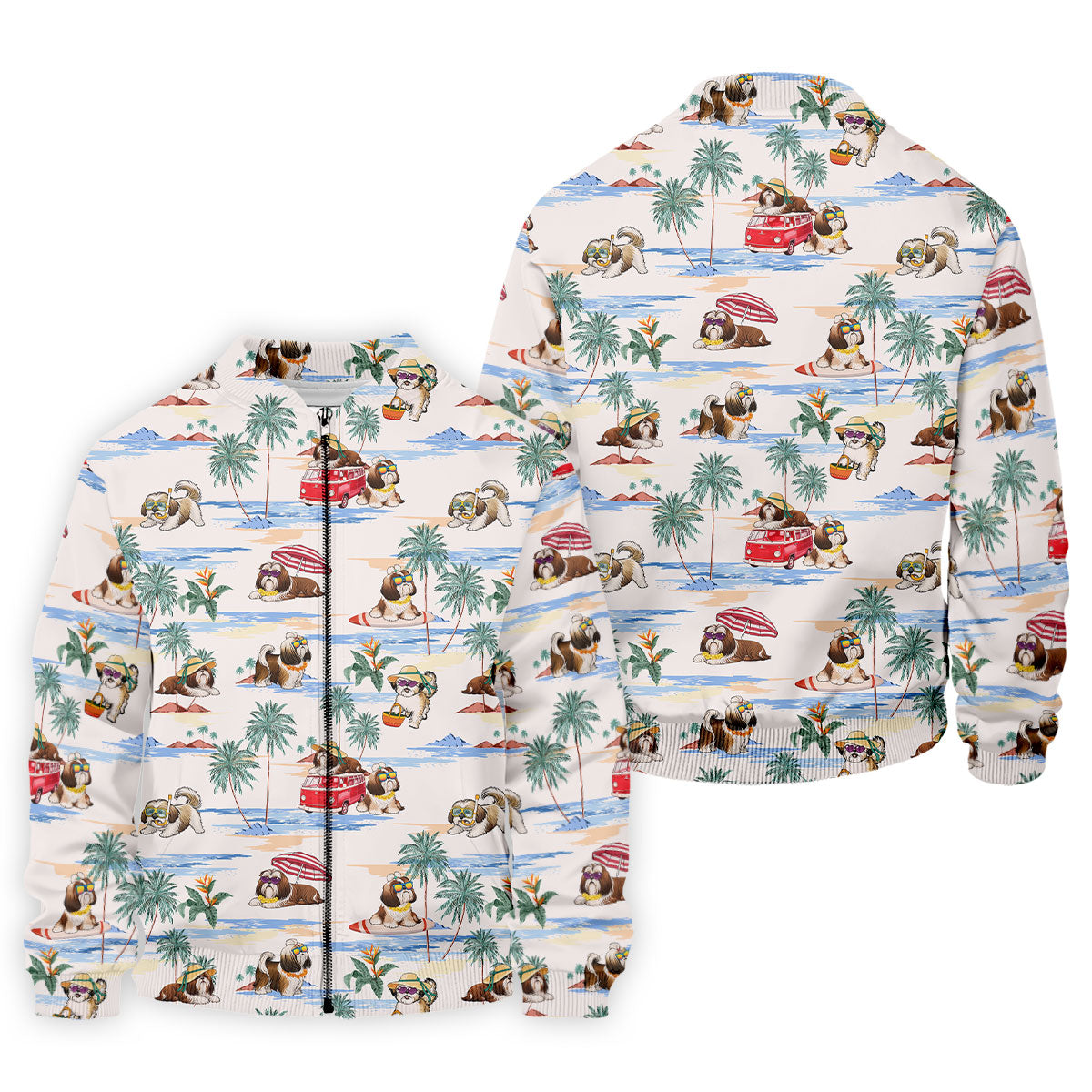 Beach Vacation Shih Tzu Print Hawaiian Golf Polo, Golf Tops For Men, Golfing Apparel