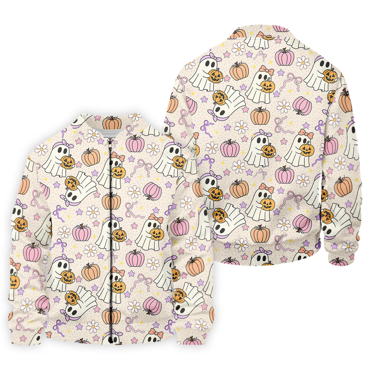 Halloween Seamless Pattern Cute Golf Shirt, Retro Halloween Polo Shirts For Men, Golfing Apparel