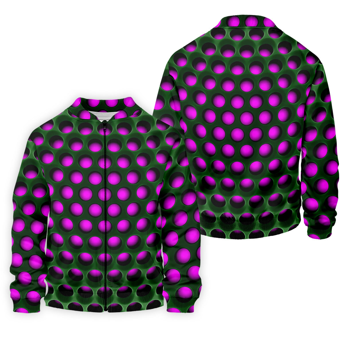 3D Effect Circular Pattern Purple Golf Shirt, Cool Golf Outfit, Men's Funny Golf Shirts, Polo Shirts For Men