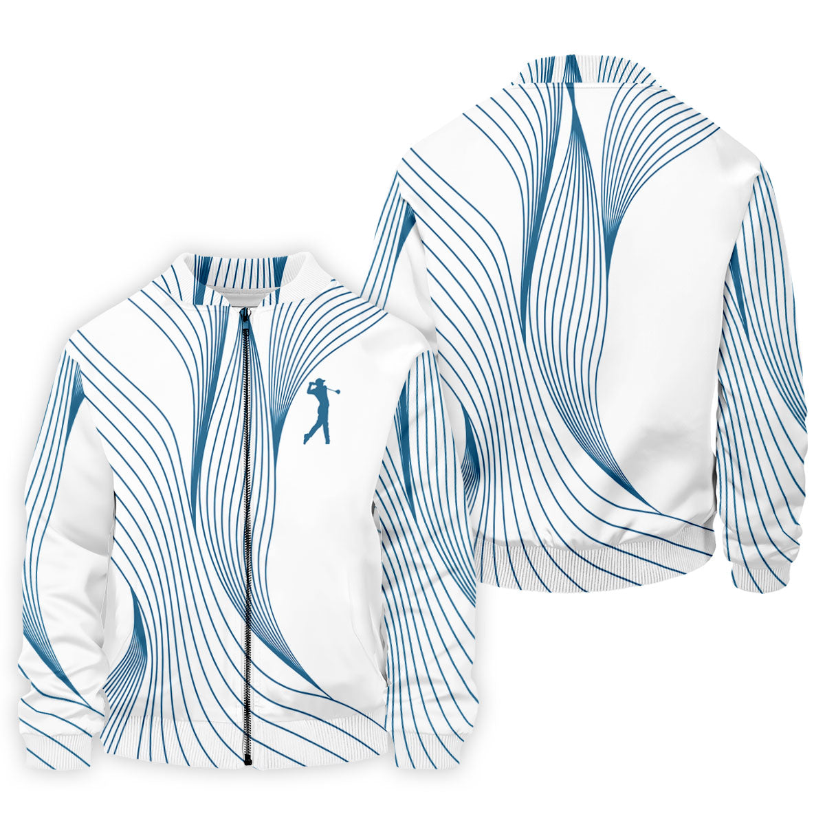 Geometric Line Wavy Line Blue And White Golf Shirts For Men, Men's Golf Shirt, Polo Shirts For Men