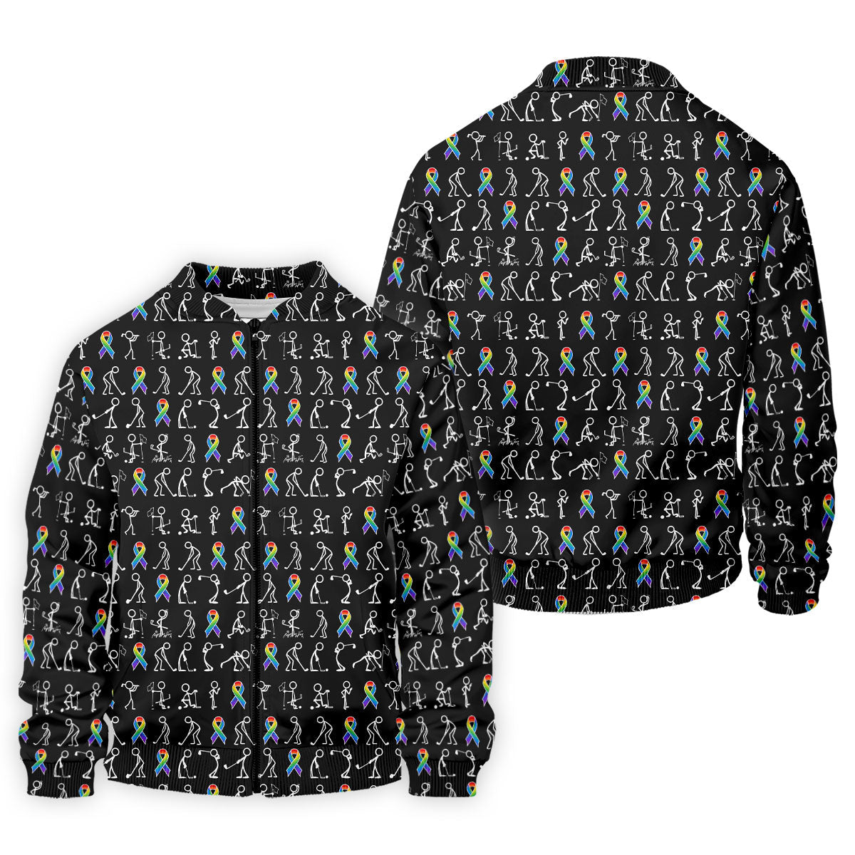 Rainbow Cancer Ribbon Stick Figure Golf Pattern Shirt, Printed Golf Shirts, Polo Shirts For Men