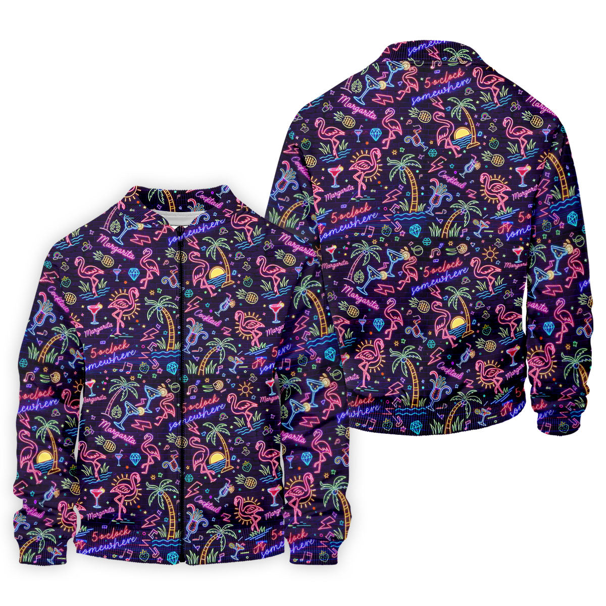 Tropical Theme Neon Pattern Black Golf Shirt, Men's Funny Golf Shirts, Polo Shirts For Men