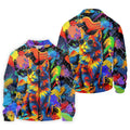 Colorful Cat Sunglasses Paint Splash Golf Shirt, Men's Golf Shirt, Golf Apparel For Men