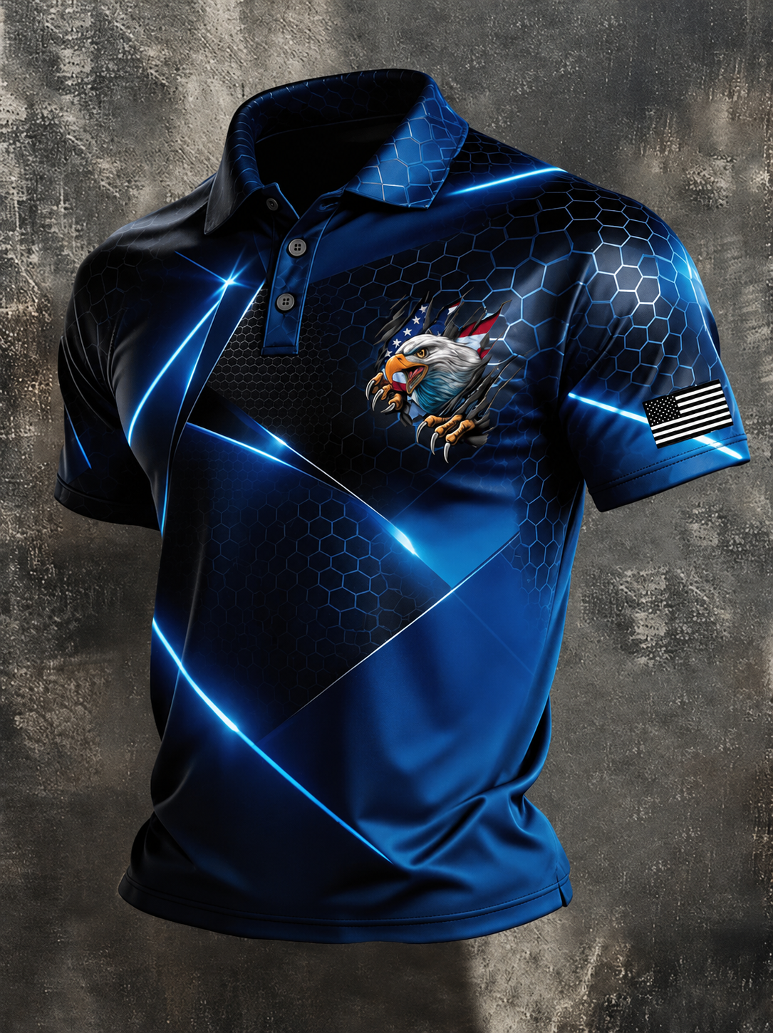 Blue Lightning Eagle Golf Shirt, Patriotic 250 Years Of Freedom Polo Shirt, 4th Of July Golf Shirts For Men