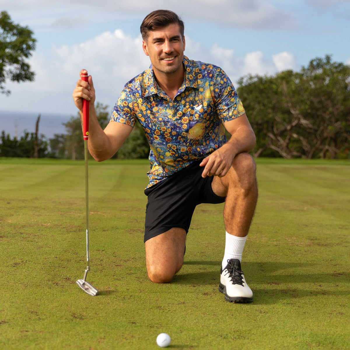 Van Gogh Sunflower Men's Golf Polo Shirt, Funny Golf Shirt, Gift For Golfers