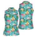 Flamingo Tropical Sleeveless Polo Shirt Womens, Women's Hawaiian Golf Shirts, Sleeveless Womens Golf Shirts