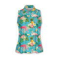 Flamingo Tropical Sleeveless Polo Shirt Womens, Women's Hawaiian Golf Shirts, Sleeveless Womens Golf Shirts