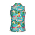 Flamingo Tropical Sleeveless Polo Shirt Womens, Women's Hawaiian Golf Shirts, Sleeveless Womens Golf Shirts