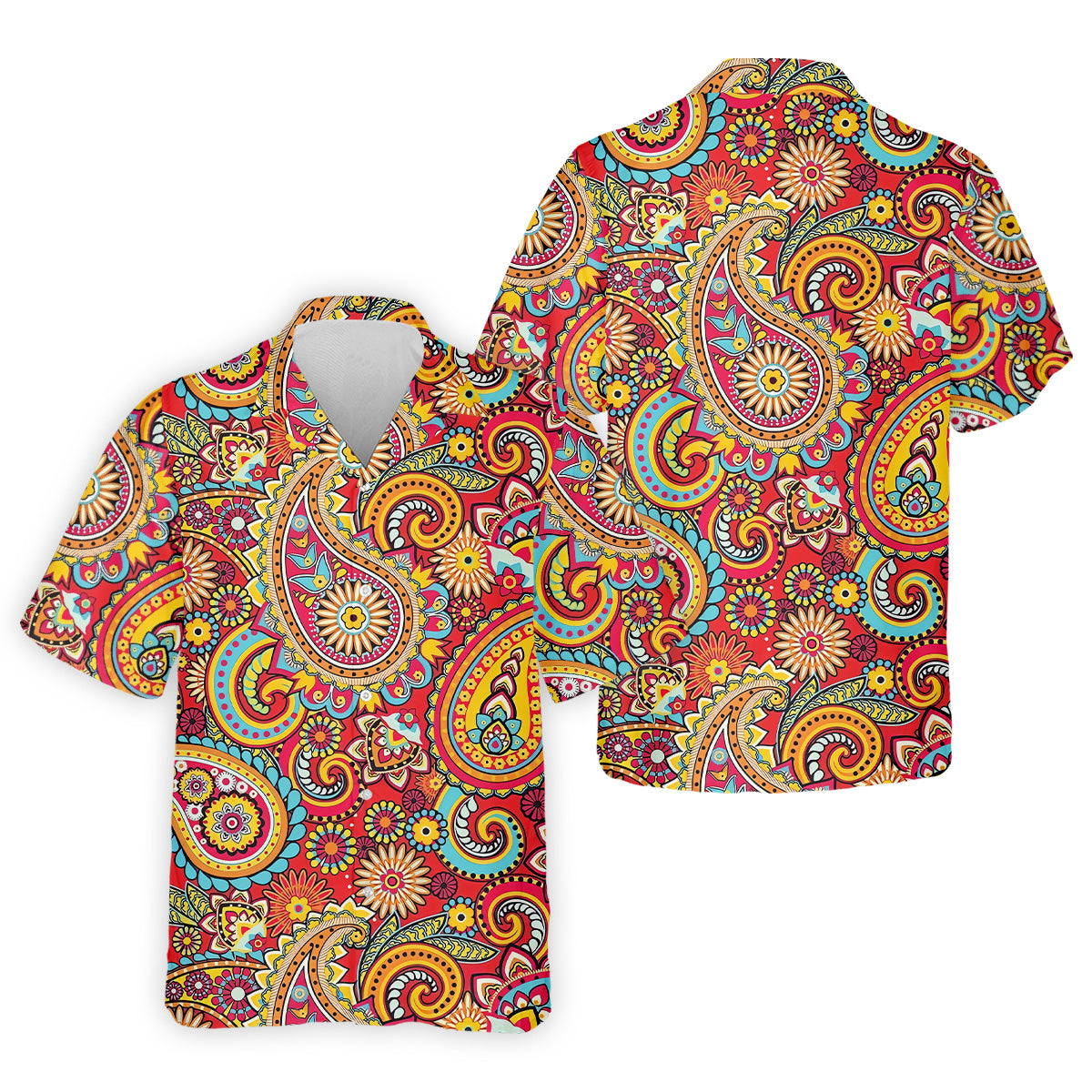 Red Paisley Seamless Pattern Golf Tops For Men, Hawaiian Golf Shirts, Long Sleeve Polo