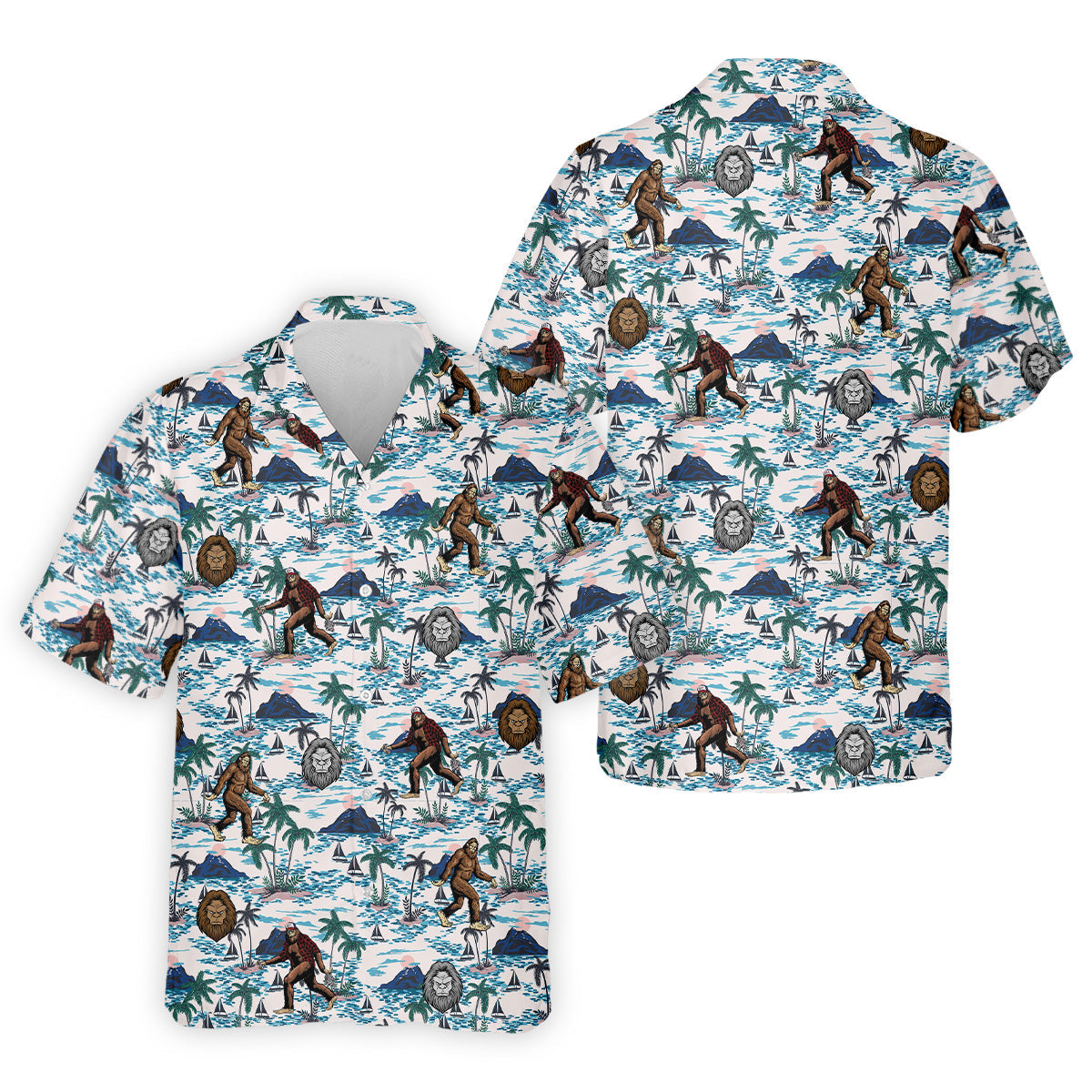 Funny Bigfoot Tropical Golf Shirts, Men's Funny Golf Shirts, Golfing Apparel, Polo For Men