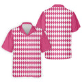 White And Pink Argyle Pattern Men Polo, Polo Shirts For Men, Golf Gift For Men, Golfing Apparel