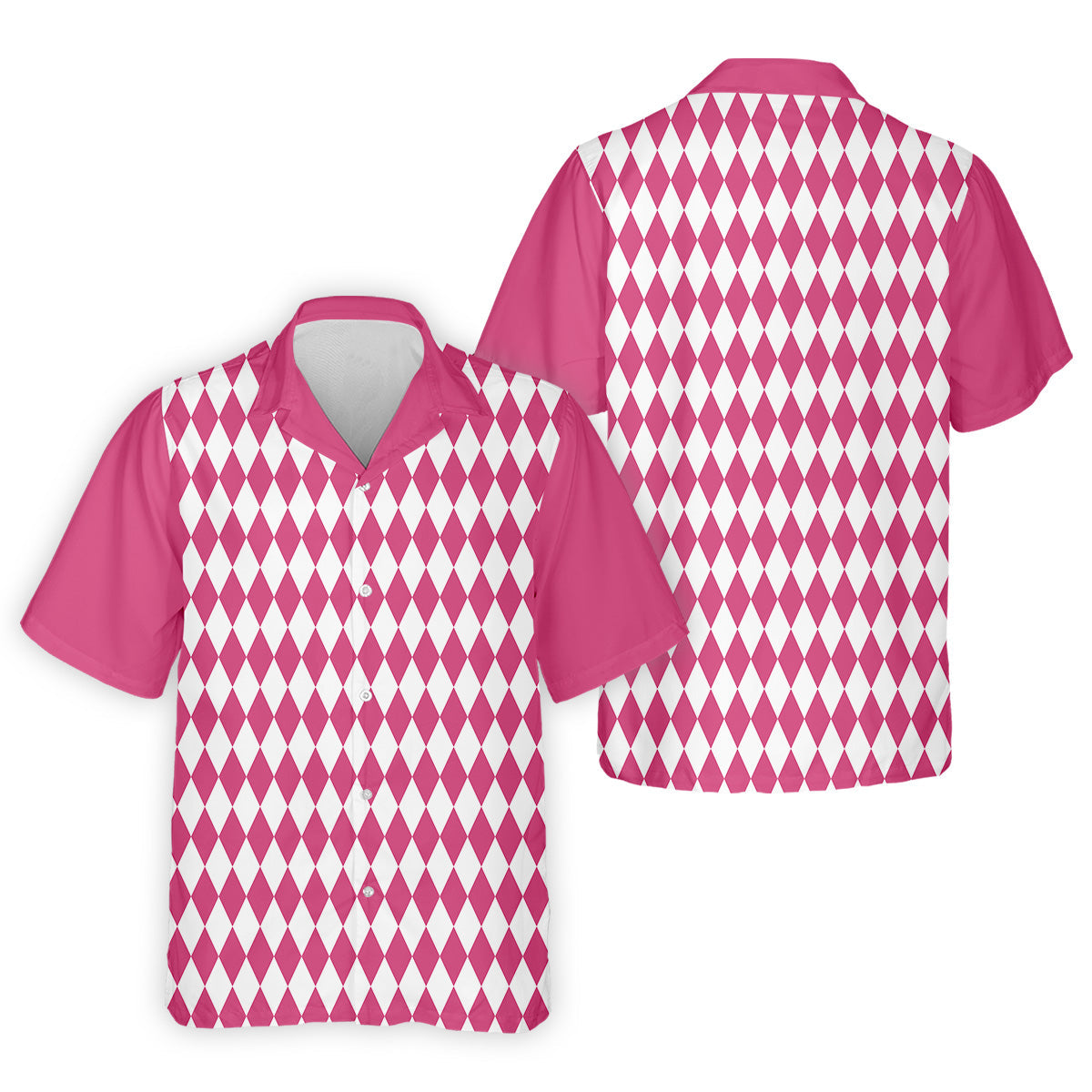 White And Pink Argyle Pattern Men Polo, Polo Shirts For Men, Golf Gift For Men, Golfing Apparel
