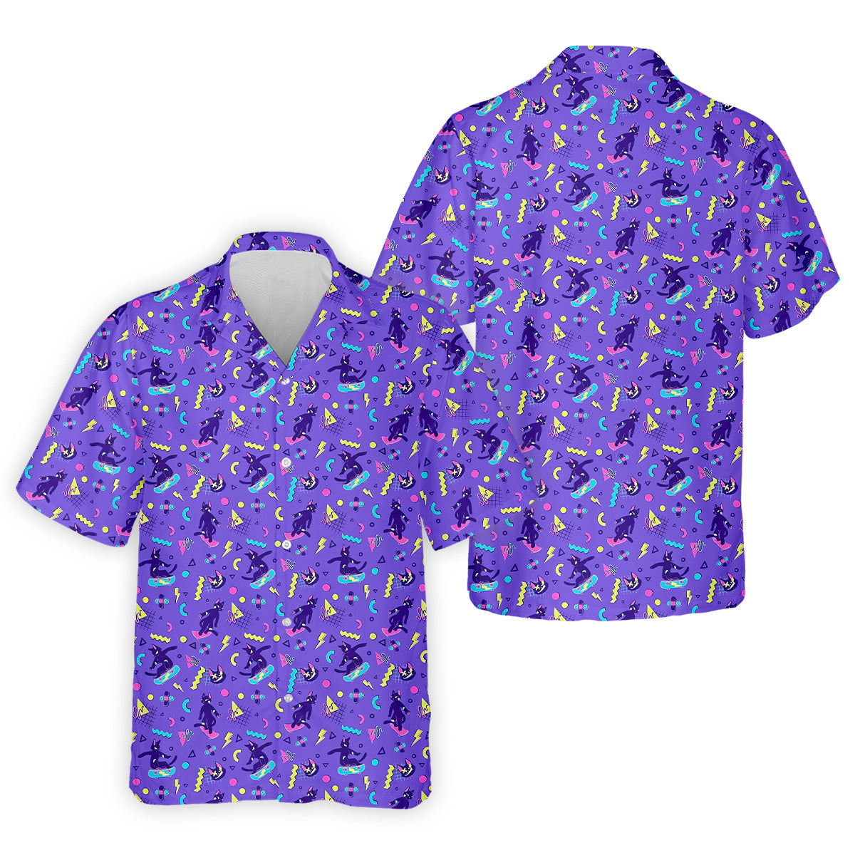 SK8R CAT Patterned Golf Polos, Mens Funny Golf Shirts, Long Sleeve Golf Shirts, Men Golf Polo