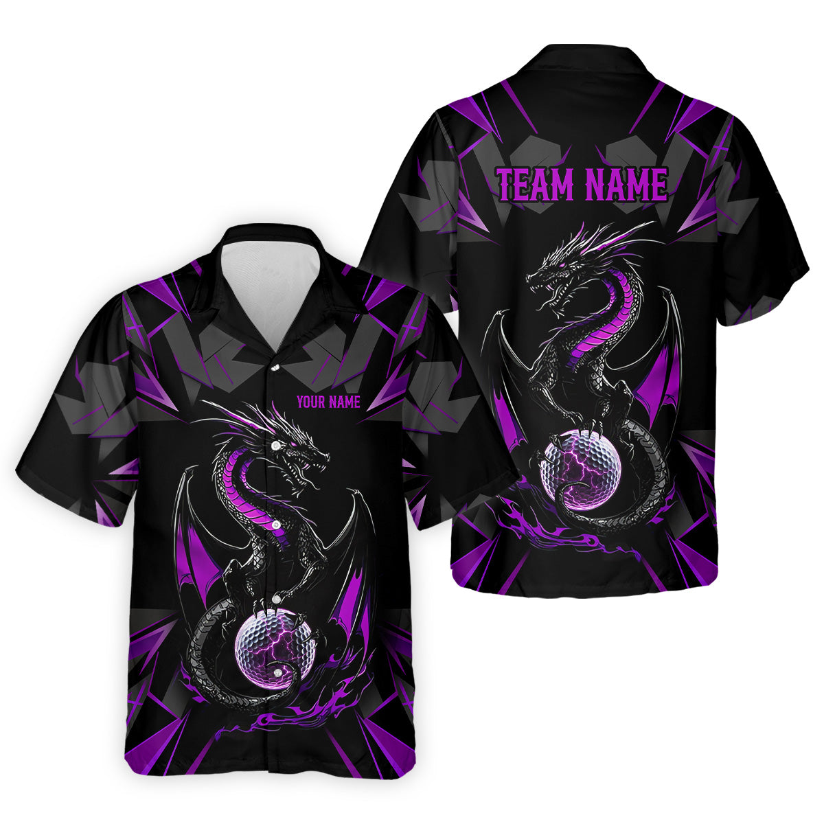 Black And Purple Dragon Golf Team Shirt, Mens Golf Polo Shirts, Cool Golf Gift, Golfing Apparel