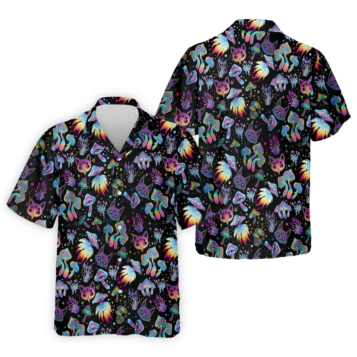 Funny Neon Cat Alien Mushroom Golf Tops For Men, Cute Golf Outfit, Polo Shirts For Men, Golfing Apparel