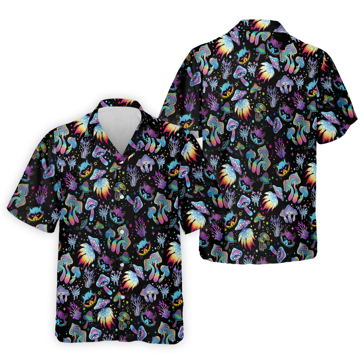 Funny Neon Cat Alien Mushroom Golf Tops For Men, Polo Shirts For Men, Golfing Apparel