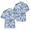 Blue Paisley Seamless Pattern Golf Tops For Men, Hawaiian Golf Shirts, Long Sleeve Polo