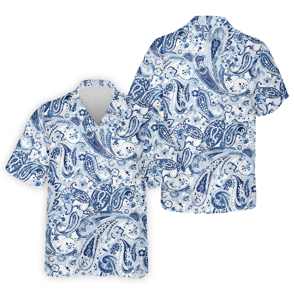 Blue Paisley Seamless Pattern Golf Tops For Men, Hawaiian Golf Shirts, Long Sleeve Polo