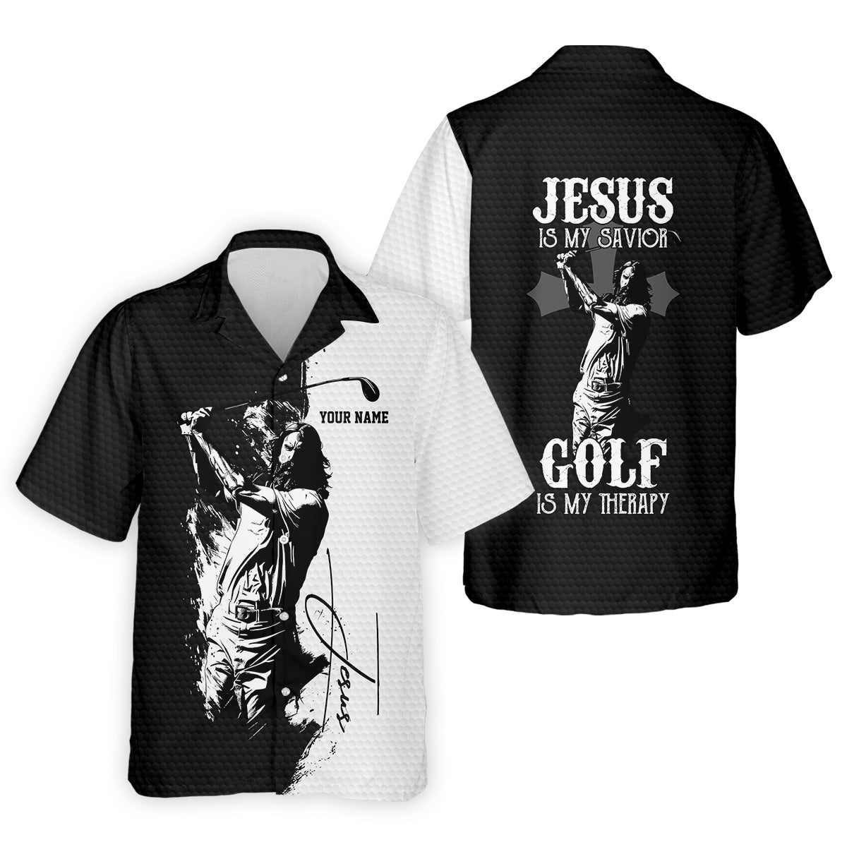 Jesus Is My Savior Golf Is My Therapy Christian Golf Shirt, Black And White Golf Polo, Polo Shirts For Men