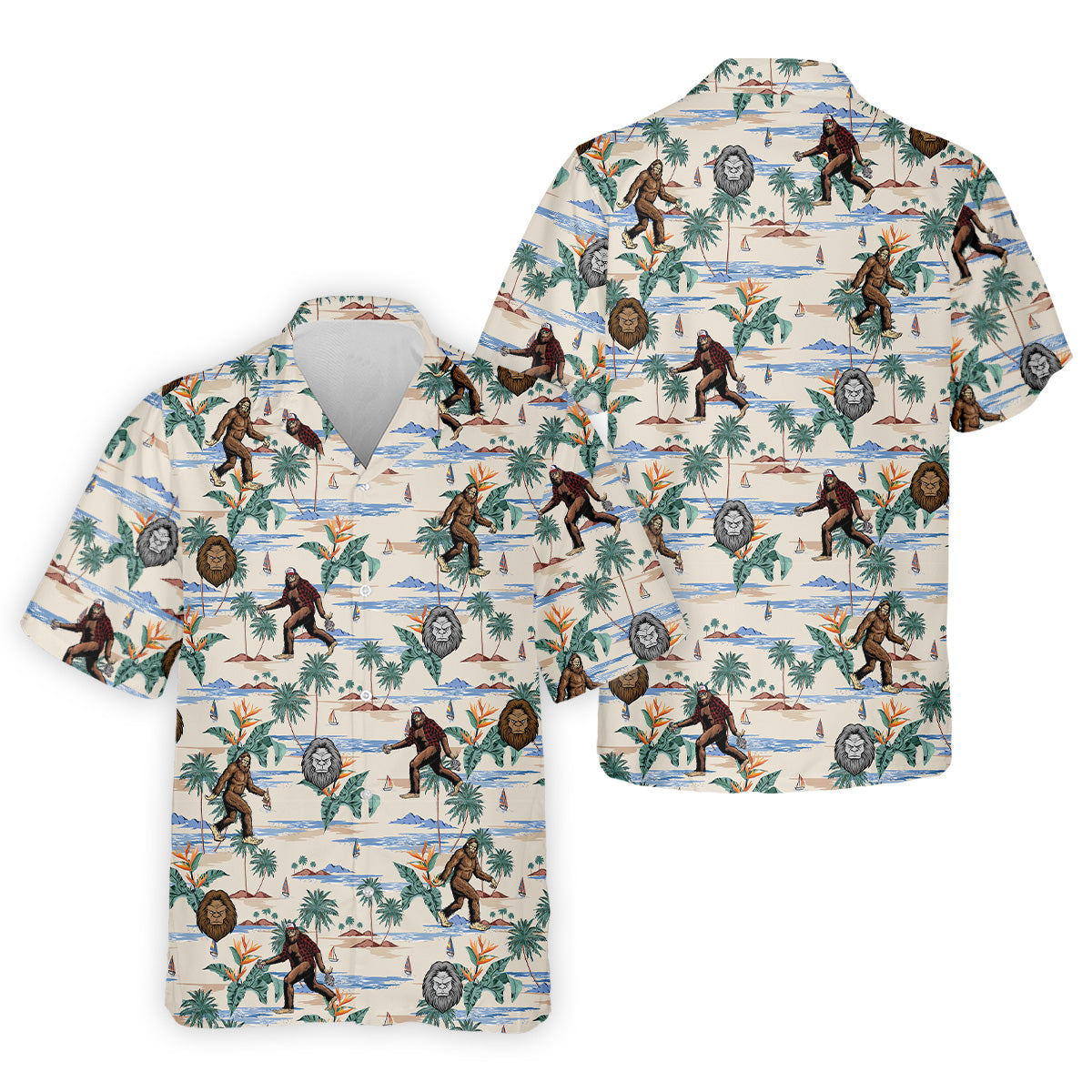 Funny Sasquatch Tropical Golf Shirts, Fun Men's Golf Polos, Hawaiian Golf Shirts, Golfing Apparel