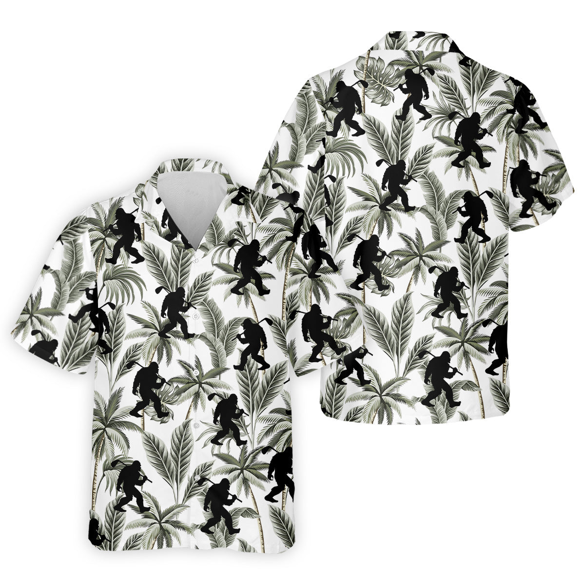 Funny Bigfoot Tropical Palm Leaves Golf Tops For Men, Custom Golf Polos, Golf Gift For Men