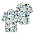White And Blue Funny Sasquatch Tropical Golf Shirts, Fun Men's Golf Polos, Hawaiian Golf Shirts, Golfing Apparel