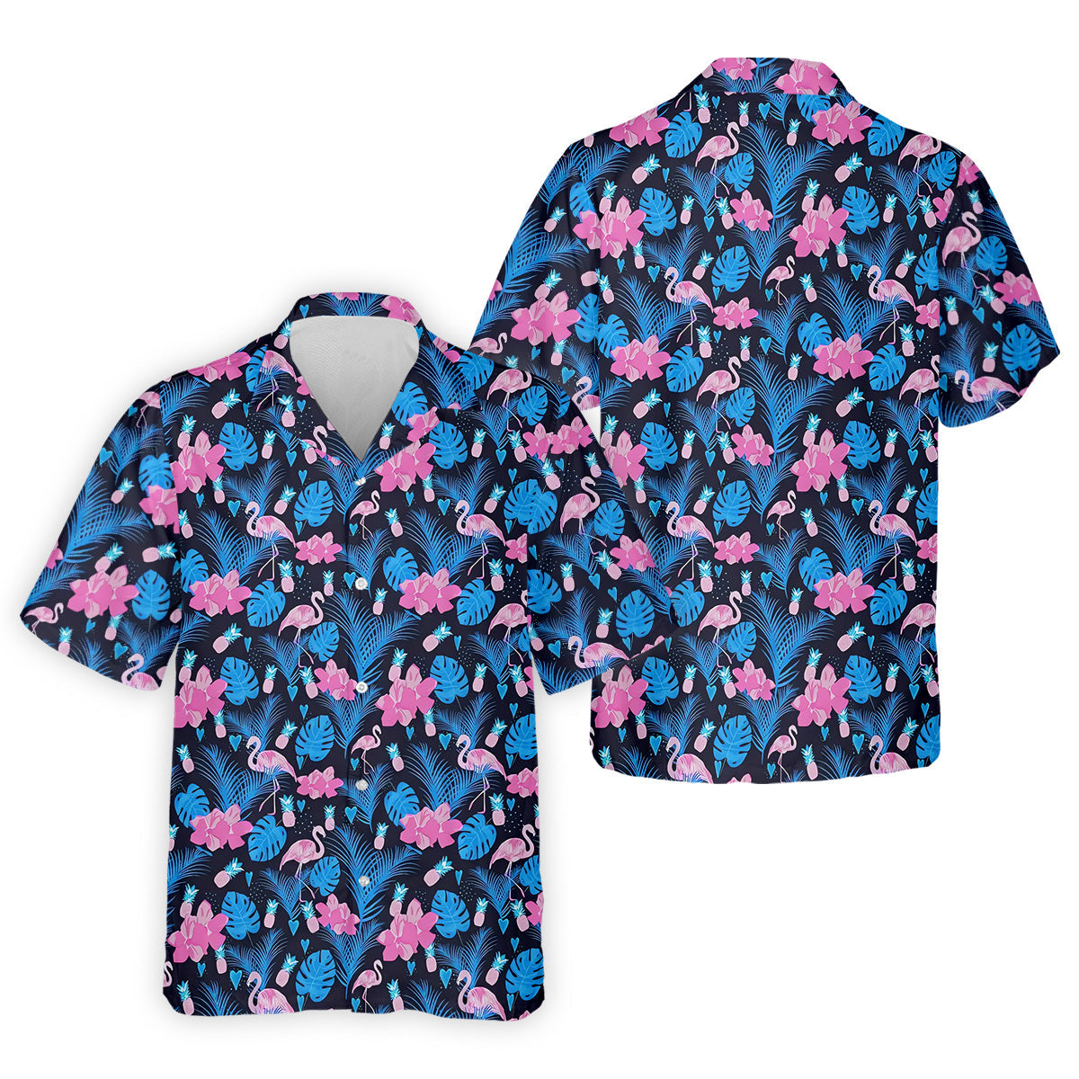 Flamingo Pink Pink And Blue Tropical Golf Shirts, Polo Shirts For Men, Golf Gift For Men, Golfing Apparel