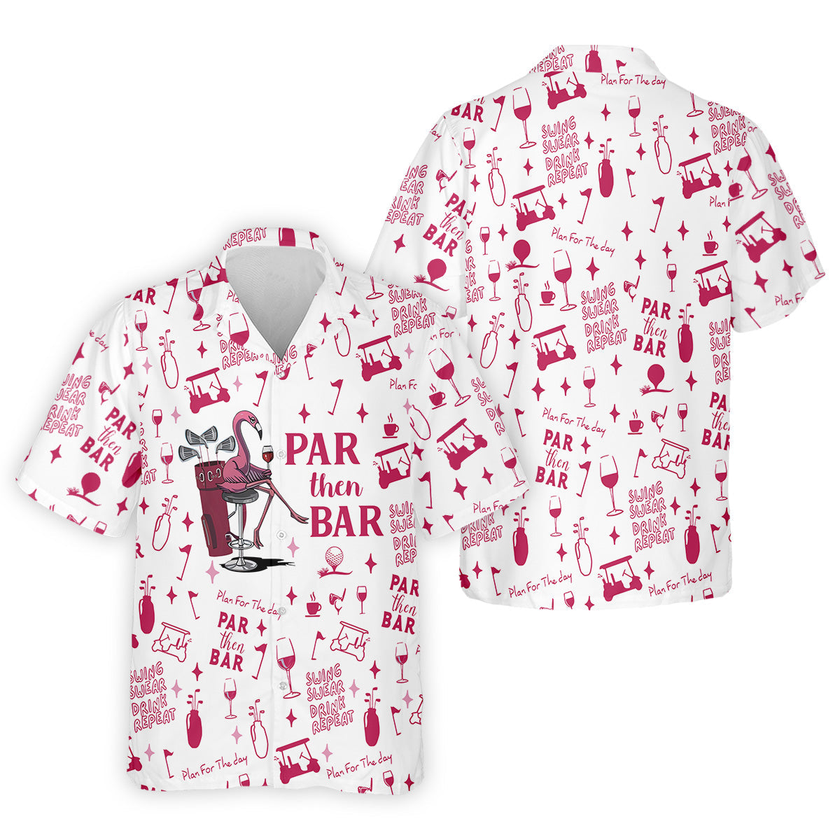 Swing Swear Drink Repeat Par Then Bar Flamingo Golf Shirt, Fun Men's Golf Polos, Polo Shirts For Men
