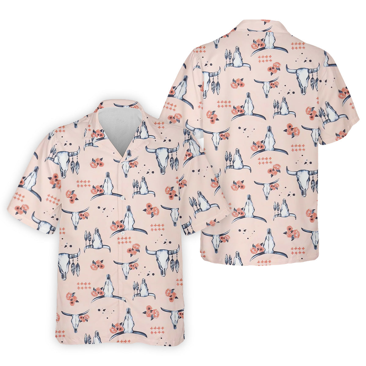 Boho Buffalo Skull Seamless Pattern Golf Tops For Men, Hawaiian Golf Shirts, Polo For Men
