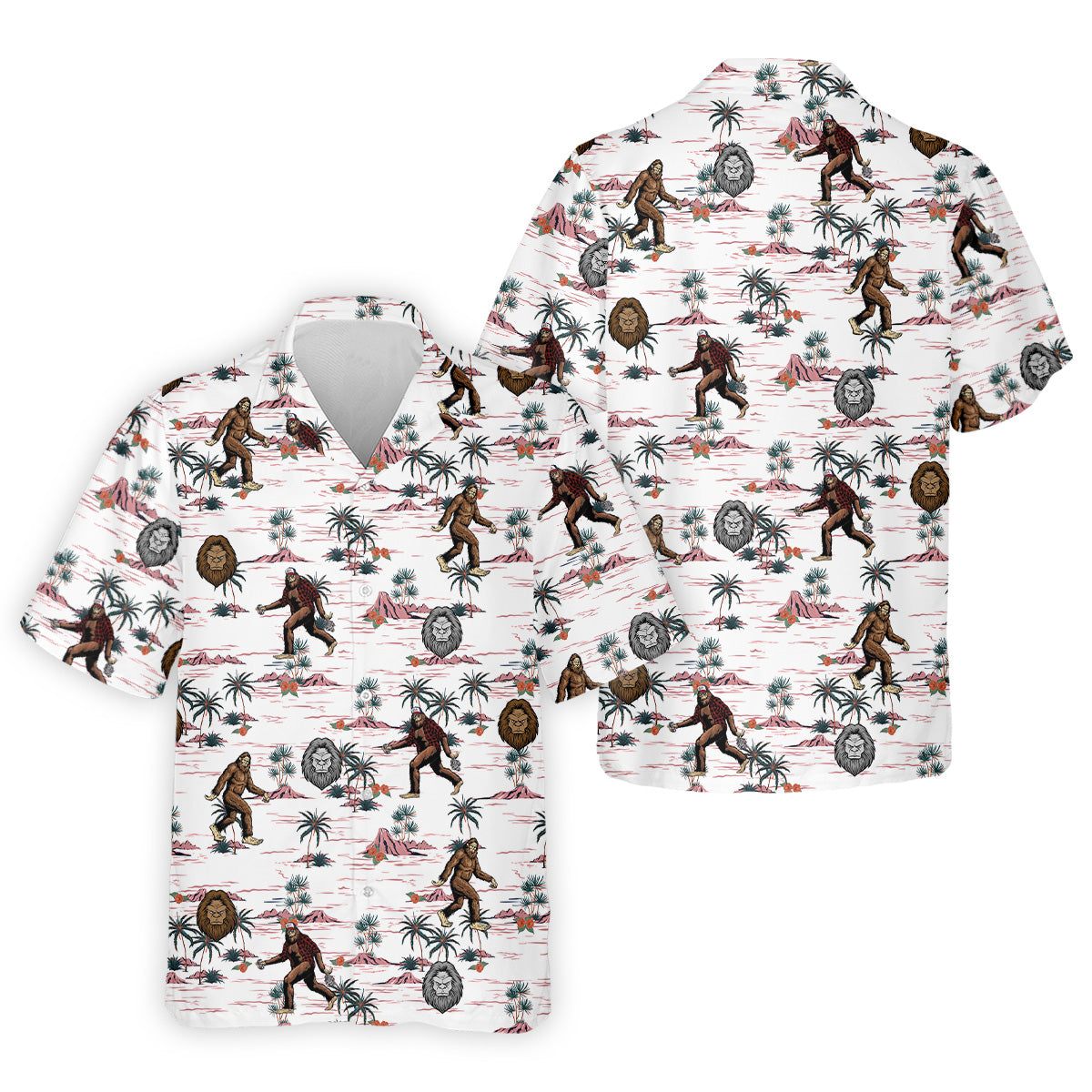 White Funny Sasquatch Tropical Golf Shirts, Fun Men's Golf Polos, Hawaiian Golf Shirts, Golfing Apparel