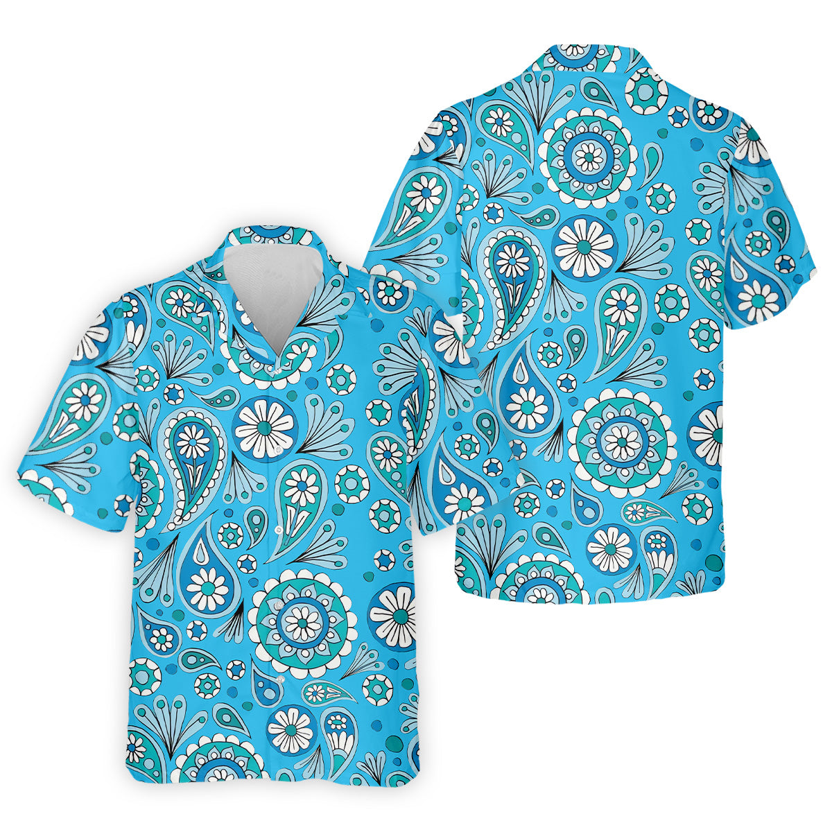 Blue Paisley Seamless Pattern Golf Tops For Men, Hawaiian Golf Shirts, Polo For Men