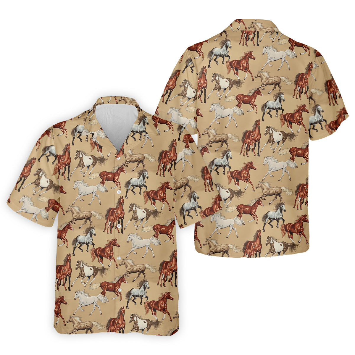 Wild Horse Seamless Pattern Golf Tops For Men, Hawaiian Golf Shirts, Long Sleeve Polo