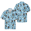 Blue Funny Sasquatch Tropical Golf Shirts, Men's Funny Golf Shirts, Golfing Apparel, Polo For Men