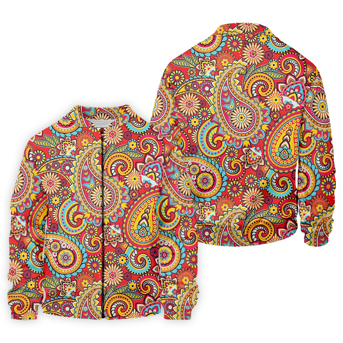 Red Paisley Seamless Pattern Golf Tops For Men, Hawaiian Golf Shirts, Long Sleeve Polo