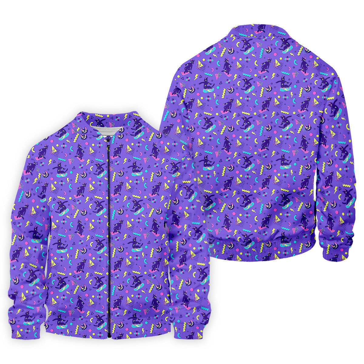 SK8R CAT Patterned Golf Polos, Mens Funny Golf Shirts, Long Sleeve Golf Shirts, Men Golf Polo