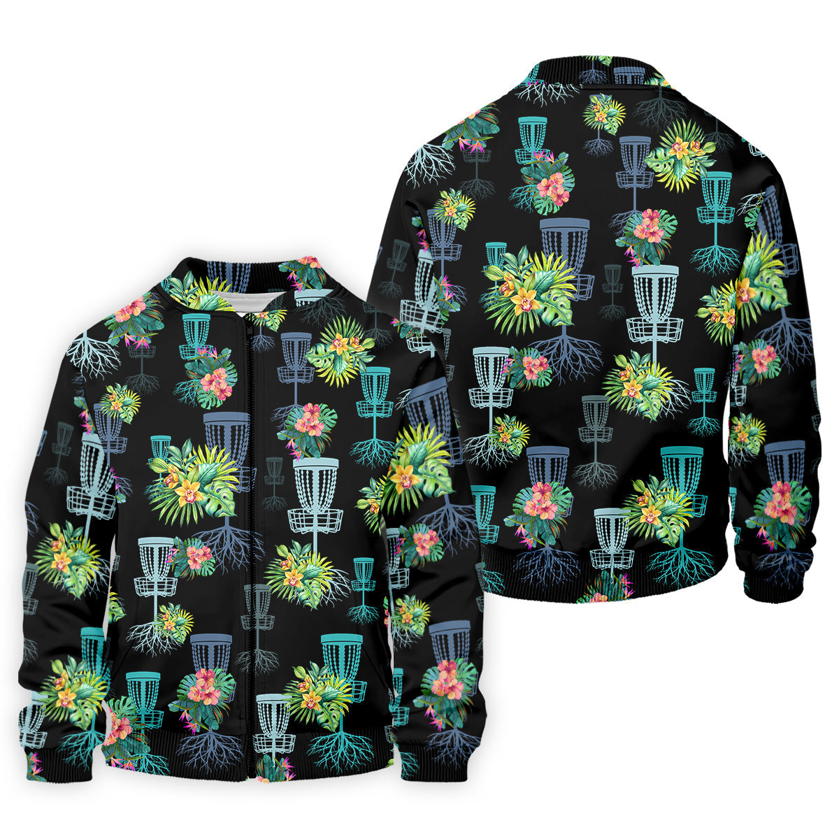 Tropical Floral Pattern Disc Golf Shirt, Black Golf Shirt, Polo Shirts For Men, Golf Gift For Men