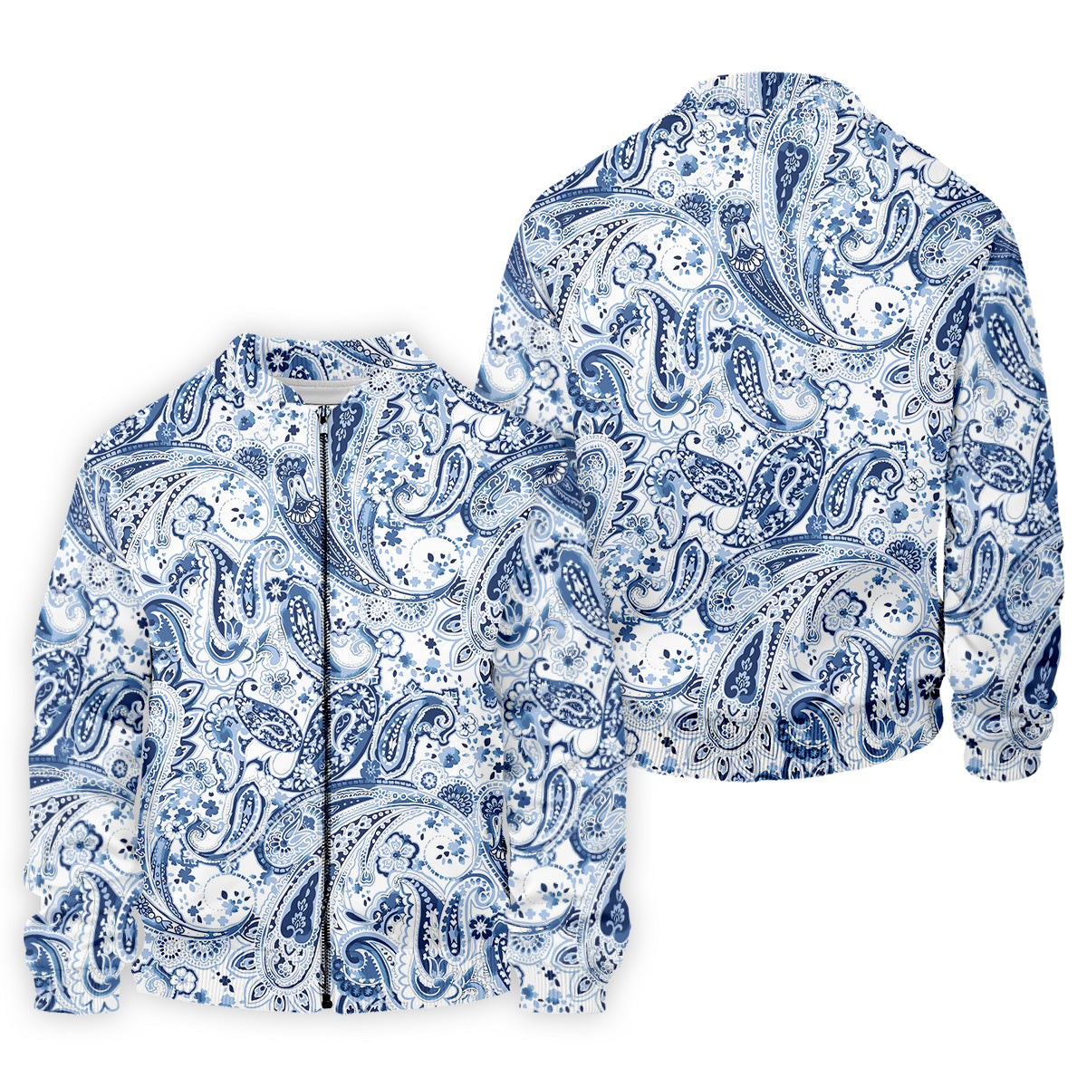 Blue Paisley Seamless Pattern Golf Tops For Men, Hawaiian Golf Shirts, Long Sleeve Polo