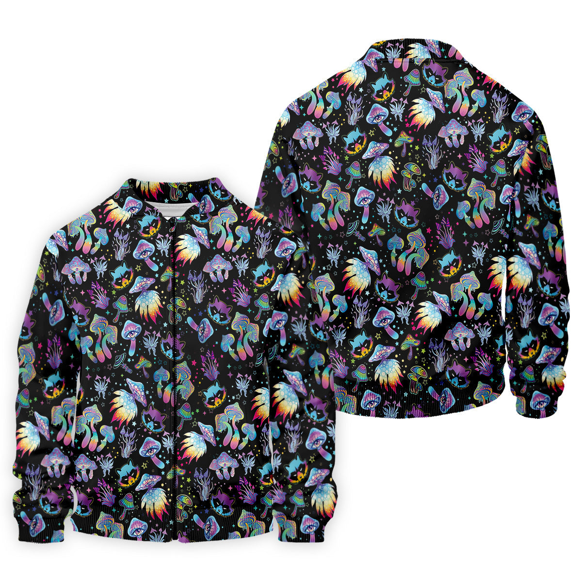 Funny Neon Cat Alien Mushroom Golf Tops For Men, Polo Shirts For Men, Golfing Apparel