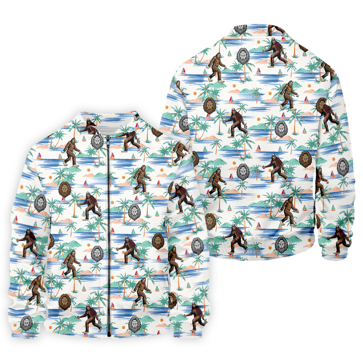 White And Blue Funny Sasquatch Tropical Golf Shirts, Fun Men's Golf Polos, Hawaiian Golf Shirts, Golfing Apparel