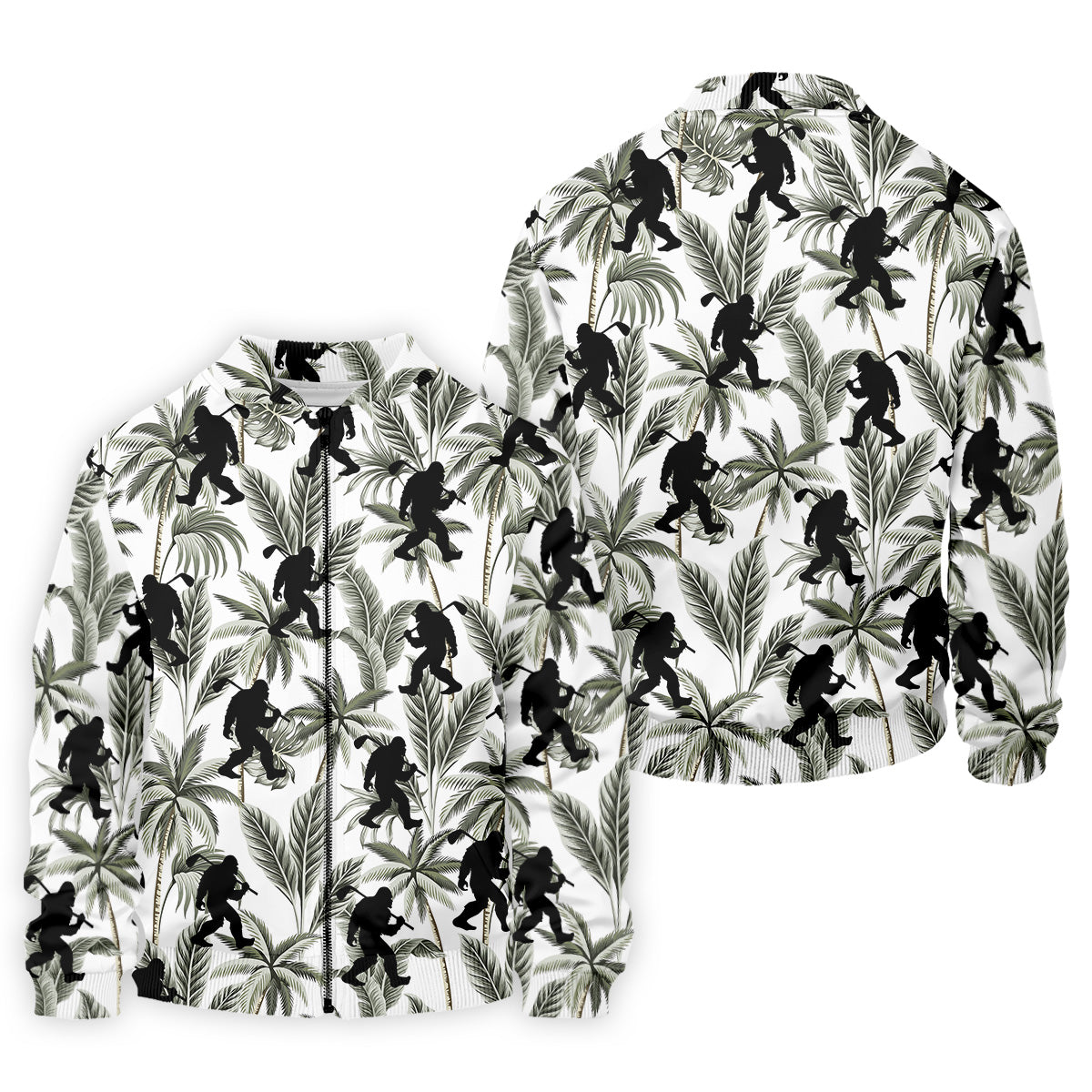 Funny Bigfoot Tropical Palm Leaves Golf Tops For Men, Custom Golf Polos, Golf Gift For Men