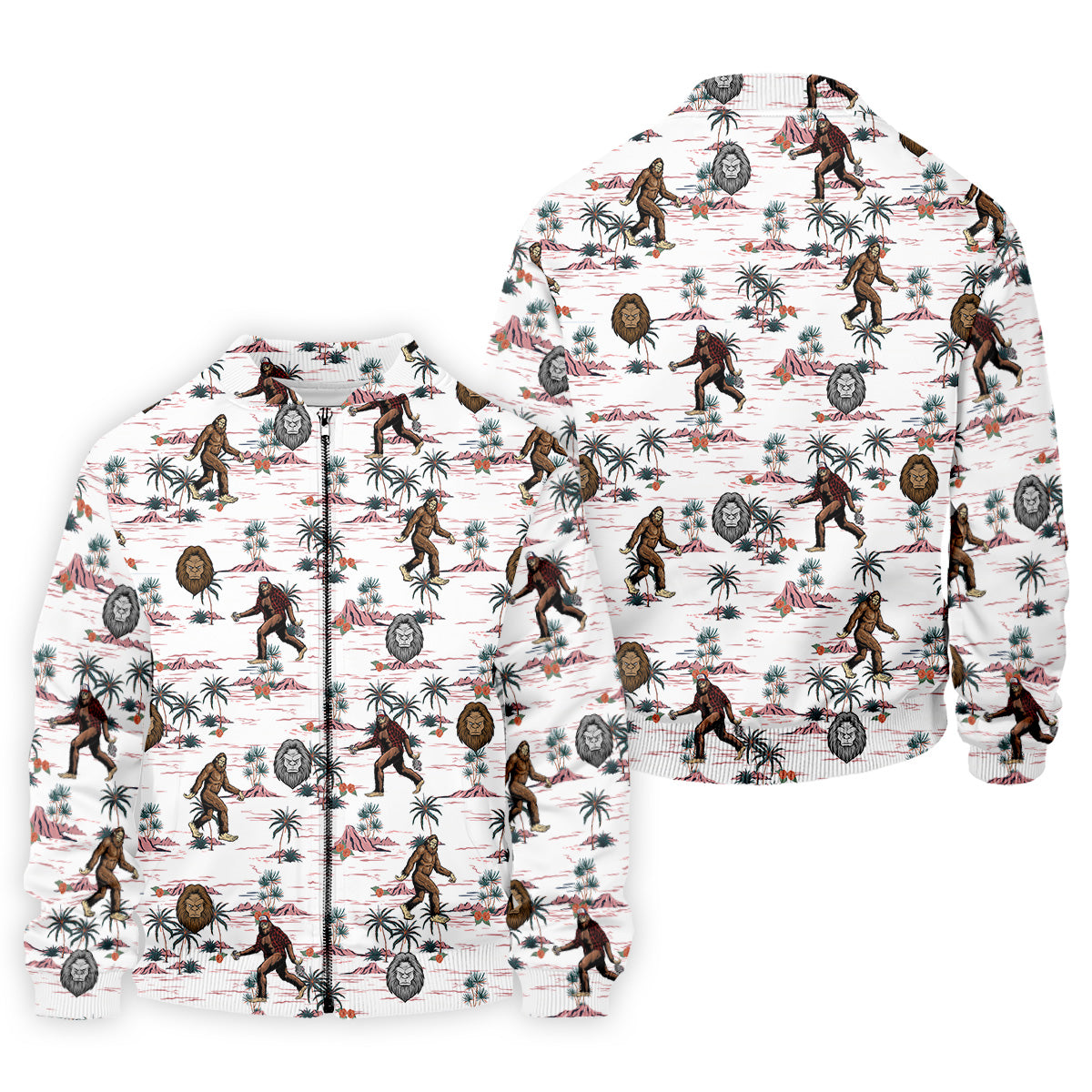 White Funny Sasquatch Tropical Golf Shirts, Fun Men's Golf Polos, Hawaiian Golf Shirts, Golfing Apparel
