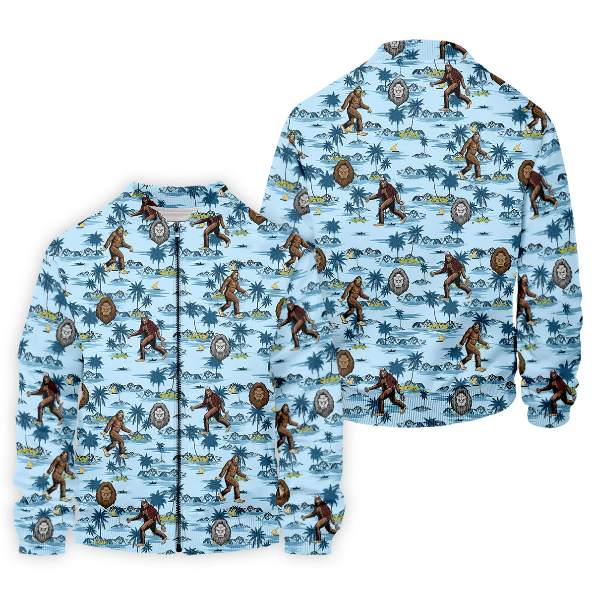 Blue Funny Sasquatch Tropical Golf Shirts, Men's Funny Golf Shirts, Golfing Apparel, Polo For Men